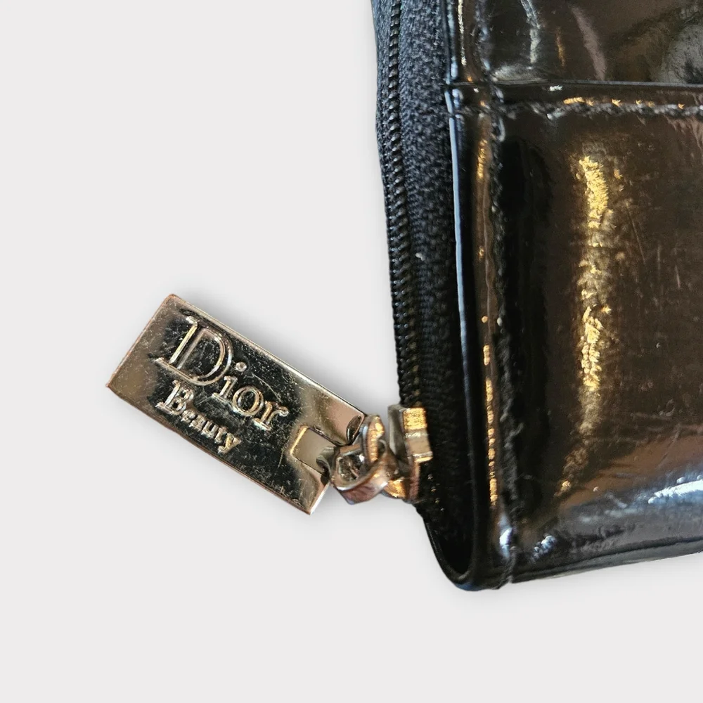 Dior Beauty Black Patent Leather Zip Around Wallet w/ Cardholder